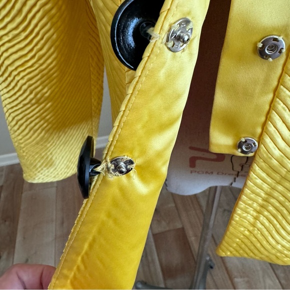 Vintage 80s Karen Lawrence Yellow Satin Pleated Evening Jacket Large - Picture 9 of 12